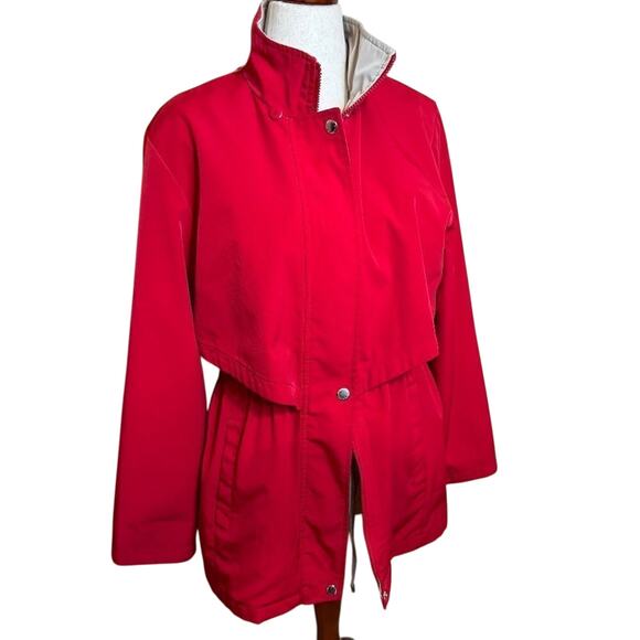 Liz Claiborne coat jacket red water resistant lined pockets zipper buttons Sz M - Picture 1 of 11